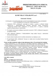 KOMUNIKAT STRAJKOWY NR 1 z 8 04 2019 r